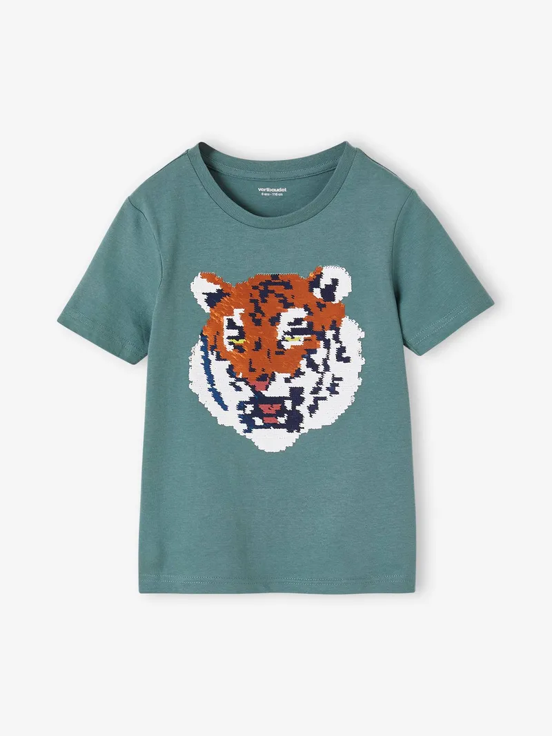 Vertbaudet Jungen T-Shirt mit Wende-Pailletten, Aqua, – Produktbild 4 von 4