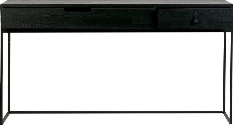 WOOOD Konsolentisch Silas FSC®-Eschenholz gebürstet Metallgestell, H 74 x B 140 x T 40 cm, Mit Griffaussparung und Ledergriff, sichtbare Maserung, pfleigleicht, Schwarz, – Produktbild 5 von 5
