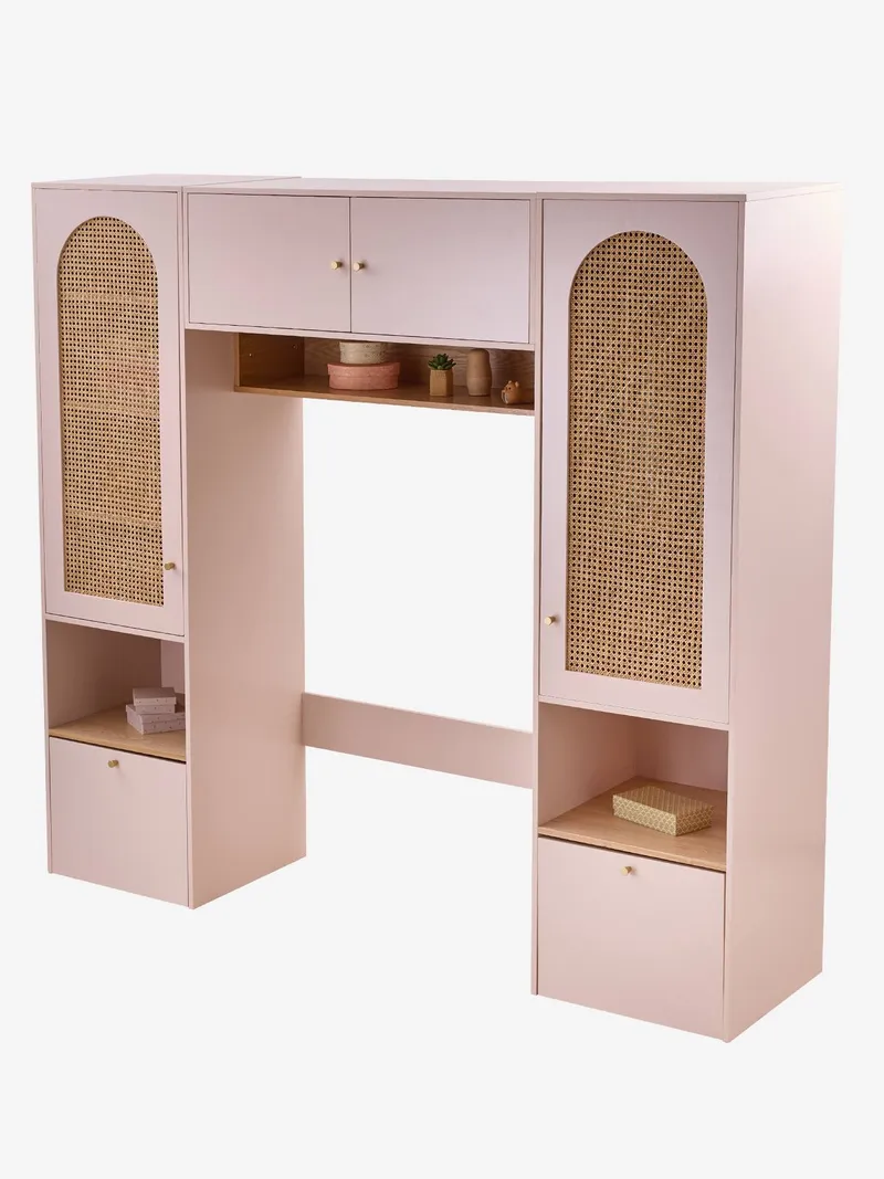 Vertbaudet Vertbaudet Bettüberbau Kleiderschrank mit Rattan-Türen Kinderzimmer, Rosa, – Produktbild 2 von 4