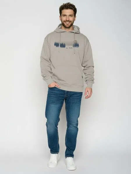 GreenBomb GREENBOMB Deer Lines Joy - Gemütlicher Hoodie aus Bio-Baumwolle / hochwertiger Print / GOTS / Fair & Vegan, Grau (sandstone), – Produktbild 3 von 4