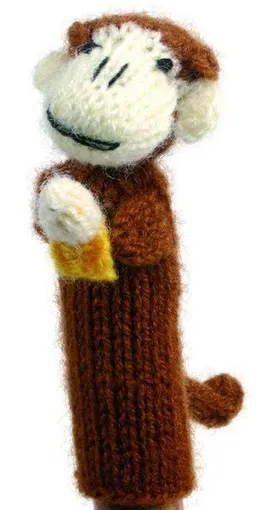El Puente El Puente Gestrickte Fingerpuppe "Affe mit Banane" | Fair Trade & Handmade aus Peru – Produktbild 1 von 1