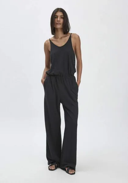 hessnatur hessnatur Jersey Jumpsuit Relaxed aus Leinen und reiner Bio-Baumwolle, Schwarz, – Produktbild 1 von 4