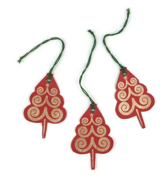 El Puente El Puente Deko-Anhänger "Xmas", 3er-Set | Fair Trade & Handmade aus Bangladesch, Gold,rot, – Produktbild 1 von 1