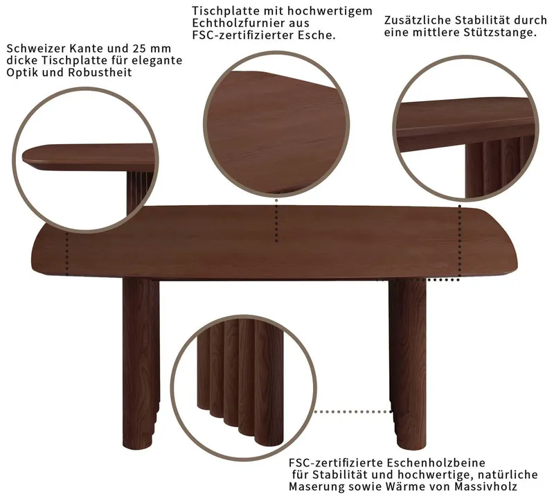 OTTO home Esstisch Sacy, FSC-zertifizierter Esche, Schweizer Kante, Breite 180 cm, Braun, – Produktbild 1 von 5