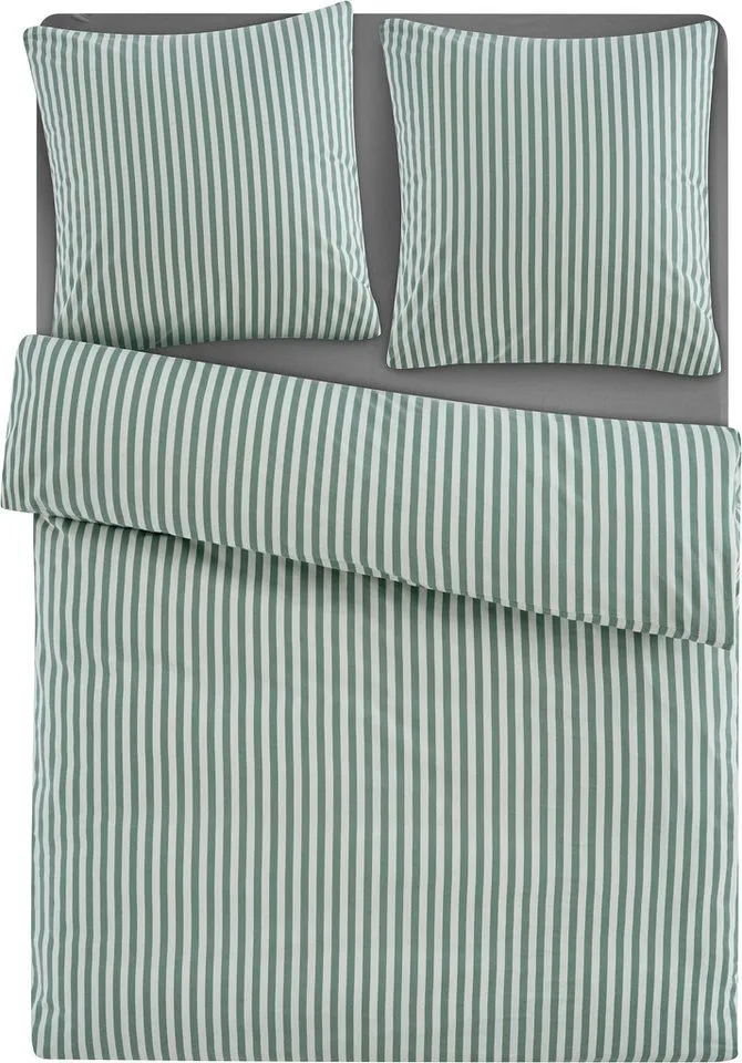 LeGer Home by Lena Gercke Bettwäsche Linnea, Flanell, 2 teilig, aus 100% Baumwolle, Streifendesign, Grün, – Produktbild 8 von 8