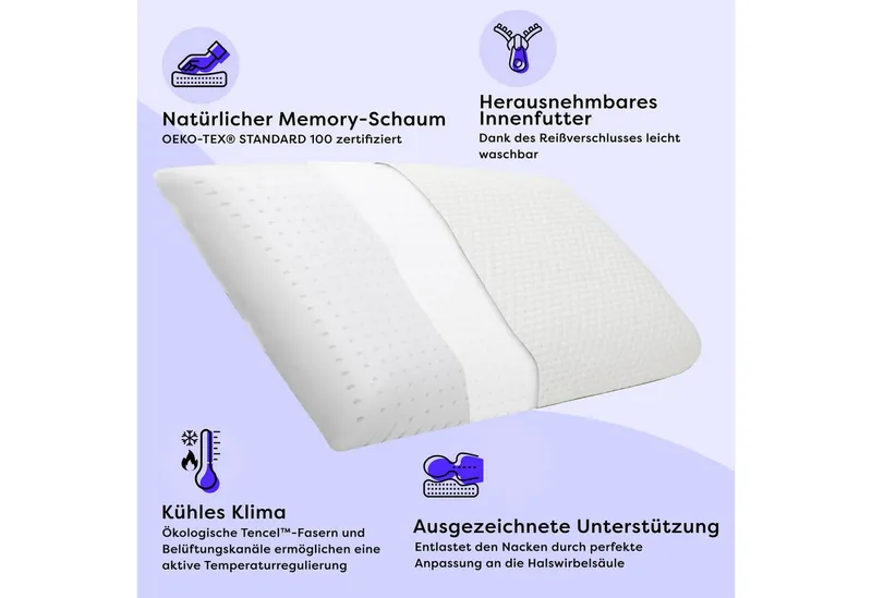 Wolkenfeld Babykissen Eron Kinderkissen, Weiches und Atmungsaktives Kinderkopfkissen - Natürliches Memory Foam, Weiß, – Produktbild 7 von 8