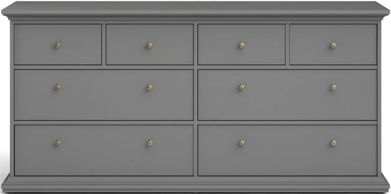 Home affaire Kommode Paris, Aufbewahrung, Schubladenschrank, Stauraum, mit 8 Schubladen, Landhausstil, Elegant, geräumig, Breite 184 cm, Höhe 87 cm, Grau, – Produktbild 5 von 5