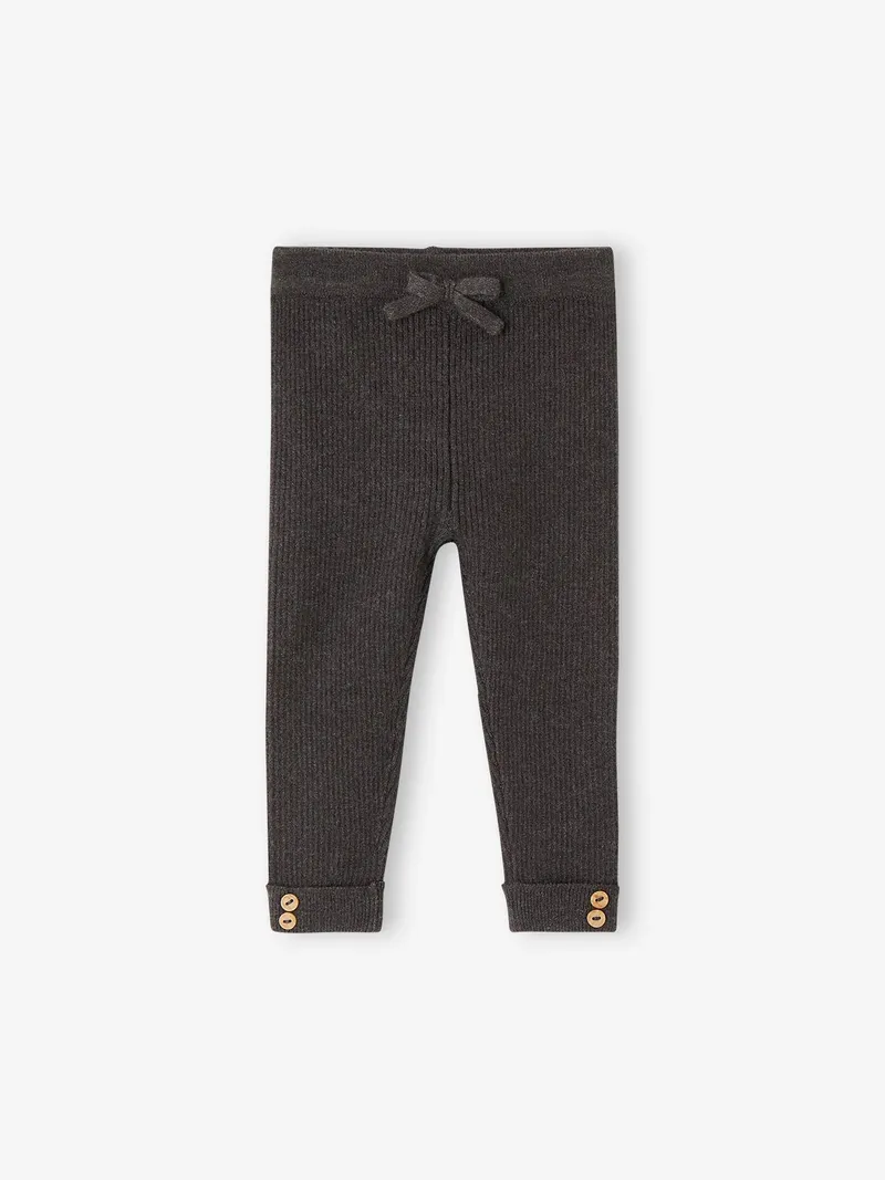 Vertbaudet Baby Strick-Leggings mit Schleife und Zierknöpfe, Graugrün, – Produktbild 1 von 3