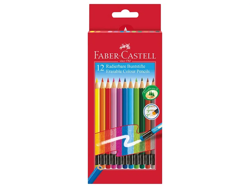 Faber-Castell 12er-Pack Faber-Castell Buntstifte mit Radierer farbig Sortiert – Produktbild 2 von 2