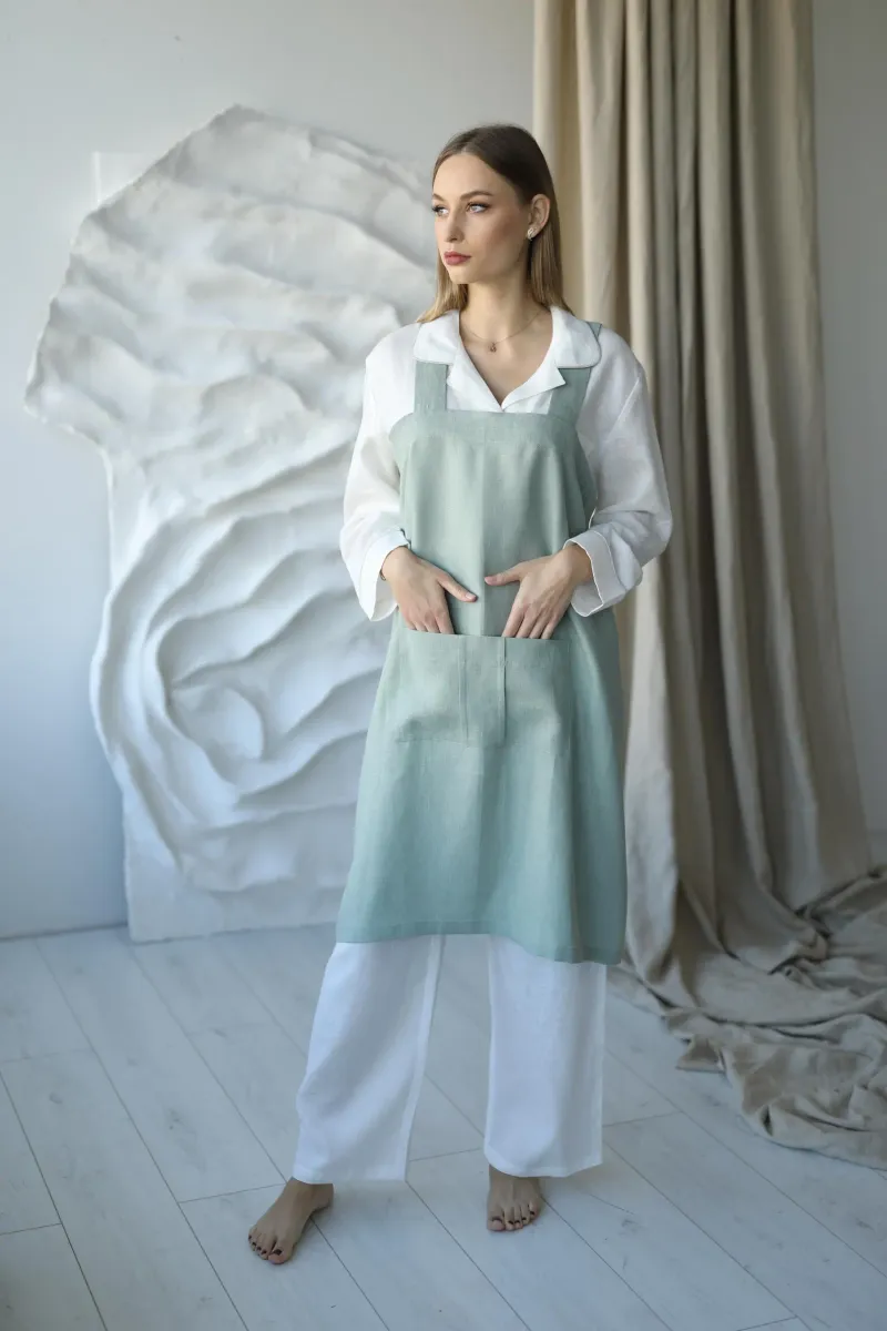 Amber Linen Amber Linen unisex vegan Schürze Oliver Salbei Grün, Hellgrün, – Produktbild 2 von 2