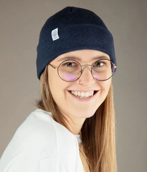 obumi obumi Beanie Feinstrick aus Bio Baumwolle, Blue melange, – Produktbild 2 von 7