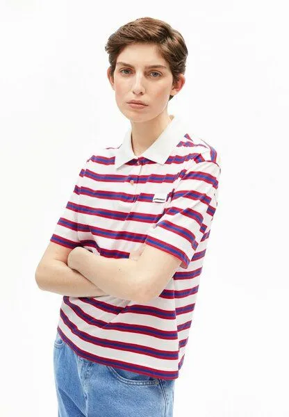 ARMEDANGELS ARMEDANGELS STRIPE Damen T-Shirt aus Bio-Baumwolle, Light oatmilk-mars red-dynamo blue, – Produktbild 1 von 4