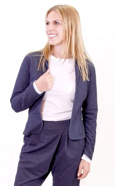 Peaces.bio - handbedruckte Biomode Peaces.bio - handbedruckte Biomode Bio-Business-jackerl "Ladylike', Jeansblau, – Produktbild 2 von 4