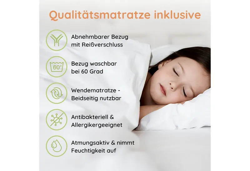 Kids Collective Etagenbett Hochbett Stockbett Kinderbett 90x200 cm Rausfallschutz & Lattenrost, Bett für Mädchen & Jungen 90x200 cm mit 2 Matratzen Kiefernholz, Weiß, – Produktbild 5 von 5