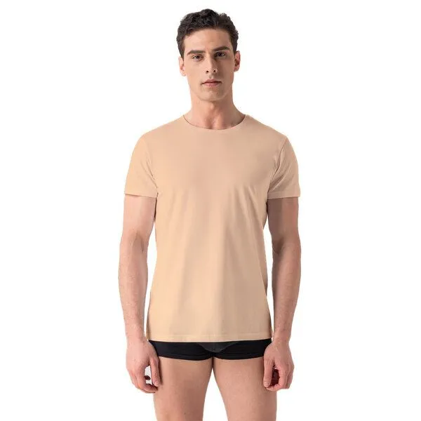 Burnell & Son Burnell & Son Unterhemd Herren 3er Pack mit Rundhals - Extra Lang mit Kurzarm Basic Slim Fit, Beige, – Produktbild 1 von 1