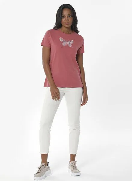 ORGANICATION ORGANICATION T-Shirt aus Bio-Baumwolle mit Falter-Print, Rose(desert rose), – Produktbild 2 von 4