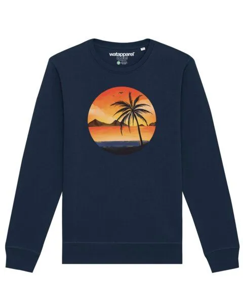 watapparel watapparel Sweatshirt Unisex Sunset on palm beach, French navy, – Produktbild 1 von 4