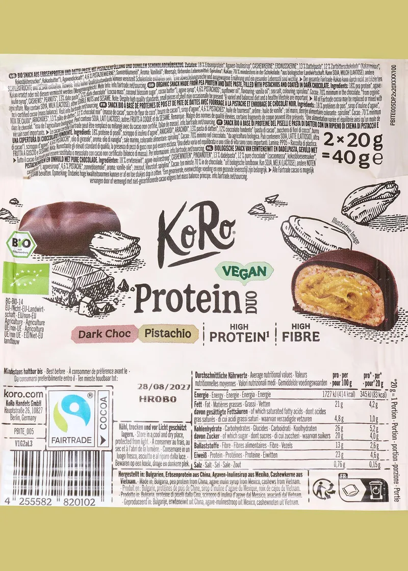 KoRo Bio Protein Duo Dark Choc Pistachio | 2 x 20 g – Produktbild 5 von 5