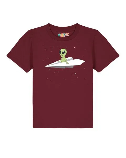 watabout.kids watabout.kids T-Shirt Kinder Alien on a paper plane, Burgundy, – Produktbild 1 von 2