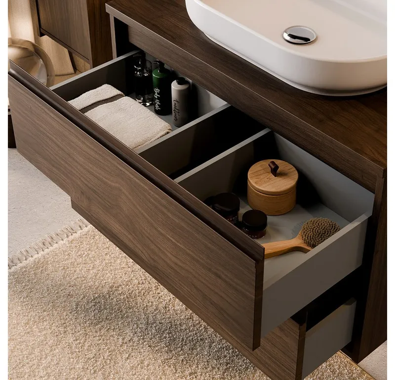 Lomadox Waschtisch VERZUOLO-56-WALNUT, 80 cm breit in Walnuss, wandhängend, grifflos, Braun, – Produktbild 3 von 5