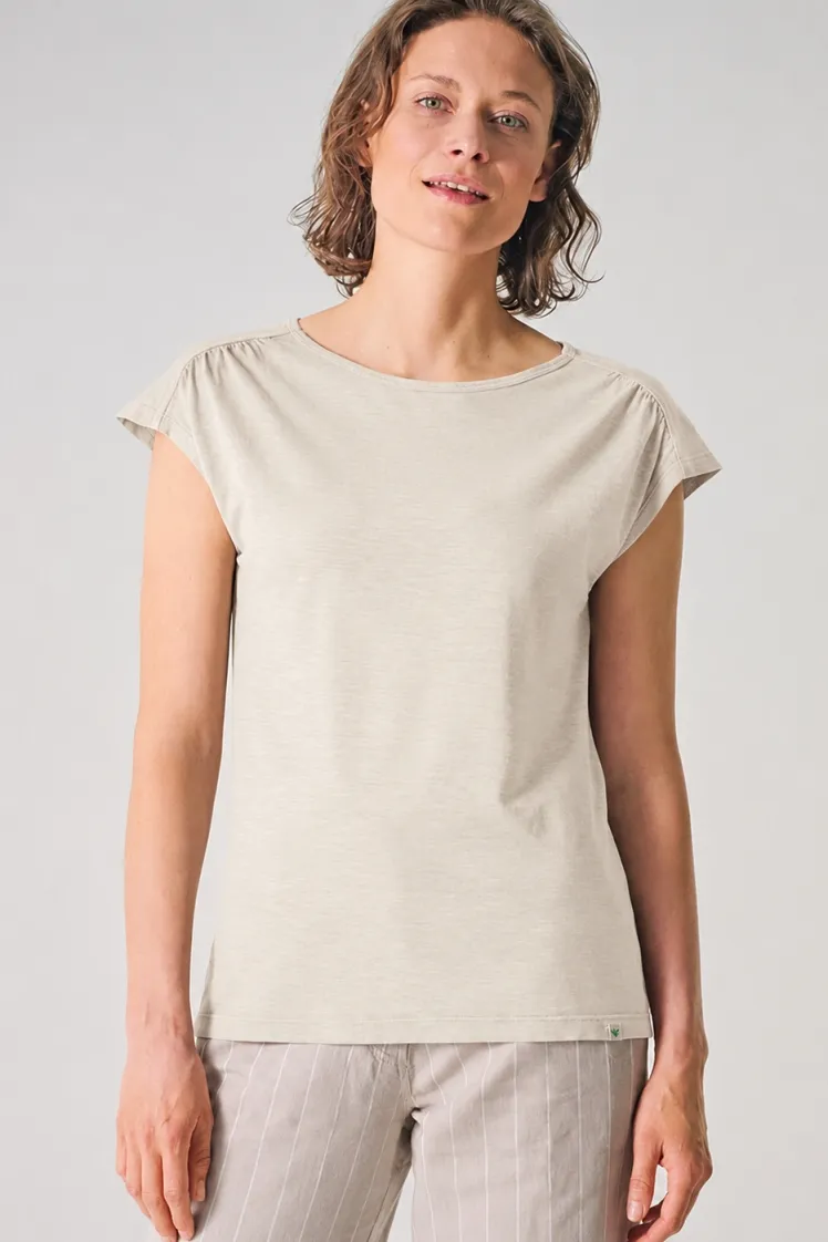 HempAge Hempage Damen vegan T-Shirt Mit Ausschnitt Am Rücken Distel Beige, Beige, – Produktbild 2 von 2