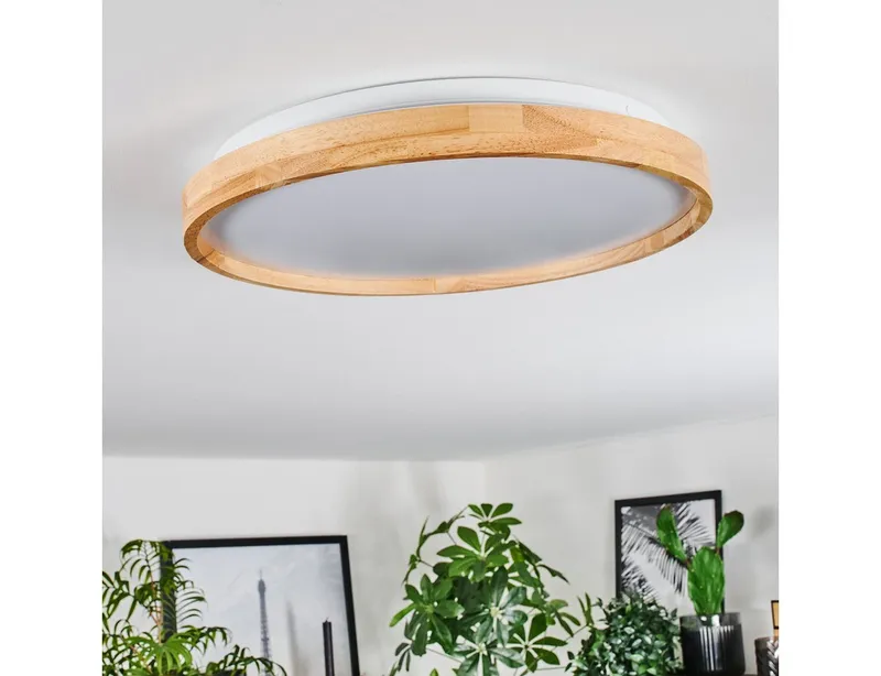 hofstein Deckenleuchte dimmbare Deckenlampe aus Metall/Bambus/Kunststoff in Weiß/Natur, LED wechselbar, 3000 - 6000 Kelvin, LED Leuchte(39cm), 2500 Lumen, 3000 -6000 Kelvin, inkl. Fernbedienung, Beige|weiß, – Produktbild 5 von 5
