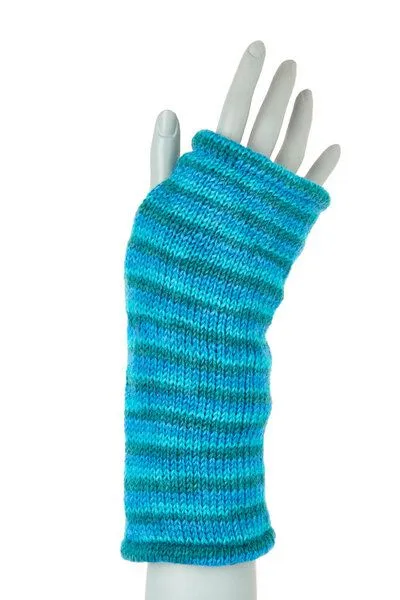 short'n'pietz short'n'pietz Schurwollhandstulpen gestreift, handgestrickt, Petrol türkis, – Produktbild 1 von 2