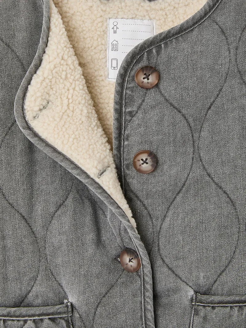 Vertbaudet Vertbaudet Steppjacke mit Teddyfleece-Futter & Wellensteppung Mädchen, Anthrazit, – Produktbild 3 von 3
