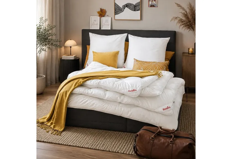 Paradies Paradies Kunstfaserbettdecke Paradies Winter Bettdecke Bella extra warm 135x200, Füllung: Paradies Softcell Fasertechnologie für dauerhaft bauschiges Volumen, 80% Polyester (50% recycled), 20% Lyocell, Bezug: 100% Bio- Baumwolle, Deutsche Herstellung, Weiß, – Produktbild 4 von 5