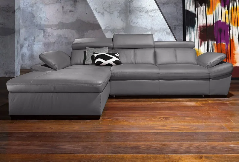 exxpo - sofa fashion Ecksofa Salerno, Funktionssofa, Breite 280cm, hoher Sitzkomfort, L-Form, inkl. Kopf- und Armteilverstellung, wahlweise mit Bettfunktion, Grau, – Produktbild 2 von 8