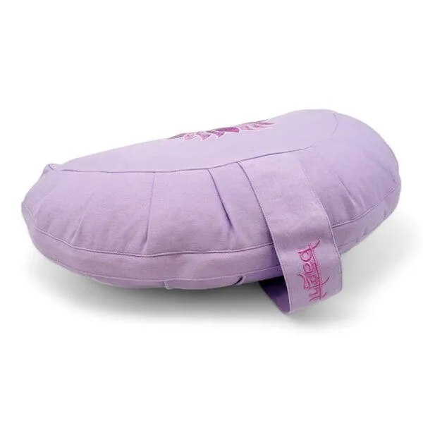 BAGHI BAGHI Meditationskissen Halbmond Lotus Bestickung - aus Bio-Baumwolle kbA Sitzhöhe 14 cm, Lavendel, – Produktbild 4 von 4