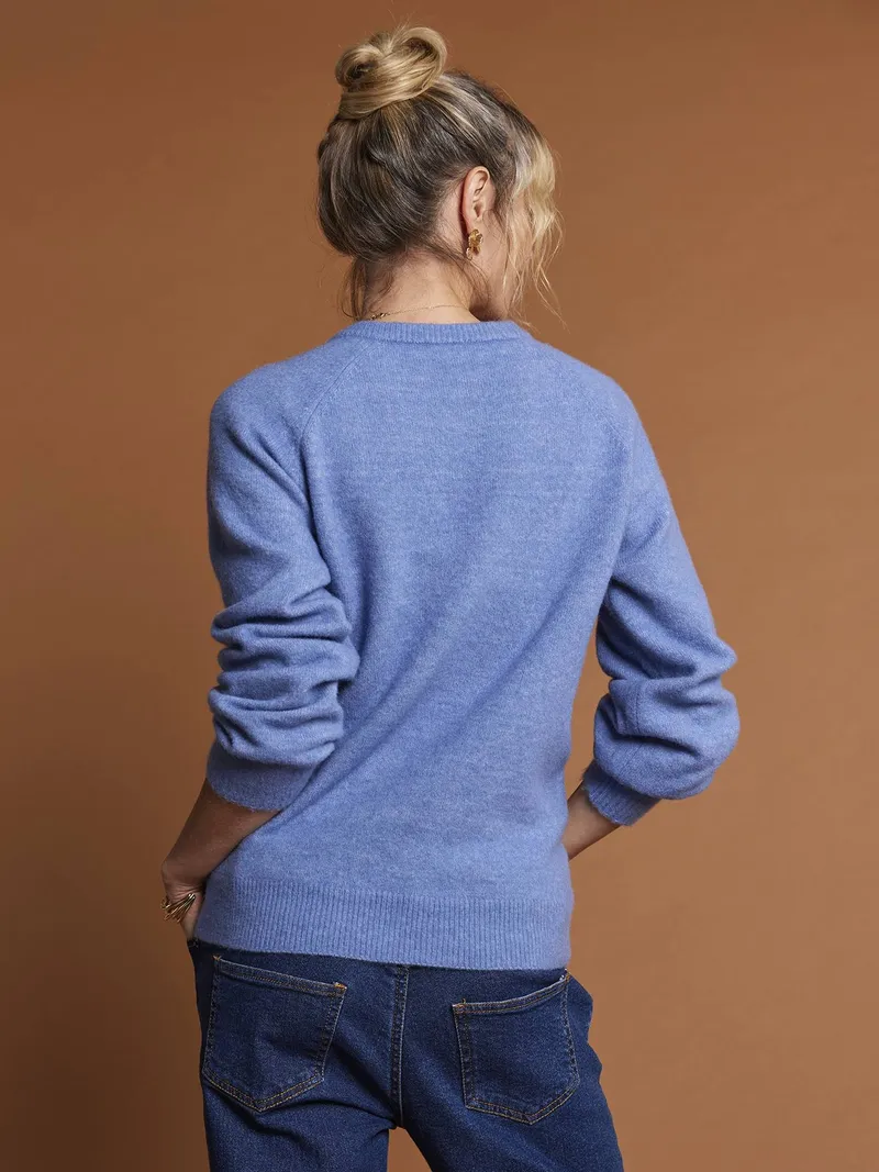 Envie De Fraise Ajourstrick-Pullover für Schwangerschaft und Stillzeit mit Knöpfen ENVIE DE FRAISE, Blau chambray, – Produktbild 2 von 4