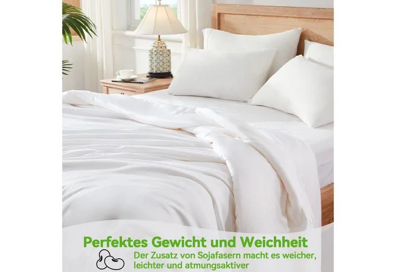 Elemuse Sommerbettdecke Kühldecke Sommerdecke, Selbstkühlende Atmungsaktive Extraleicht Decke, Füllung: 30% hochwertig Sojafaser und 70% Polyester, Bambus Sommer Weich Wohndecke OEKO-TEX®, Weiß, – Produktbild 5 von 5