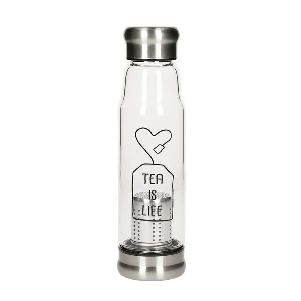 elasto elasto Glasflasche mit Teeeinsatz - Neoprenhülle und Motiv 0,5 l, Teabag, – Produktbild 2 von 4