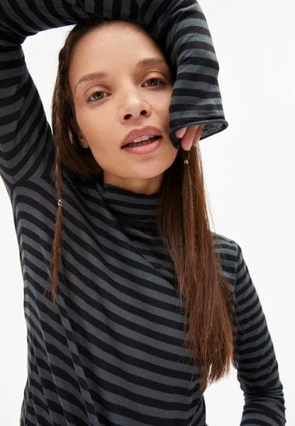 ARMEDANGELS ARMEDANGELS MALENAA STRIPES - Damen Longsleeve aus Bio-Baumwolle, Vintage green-black, – Produktbild 3 von 4