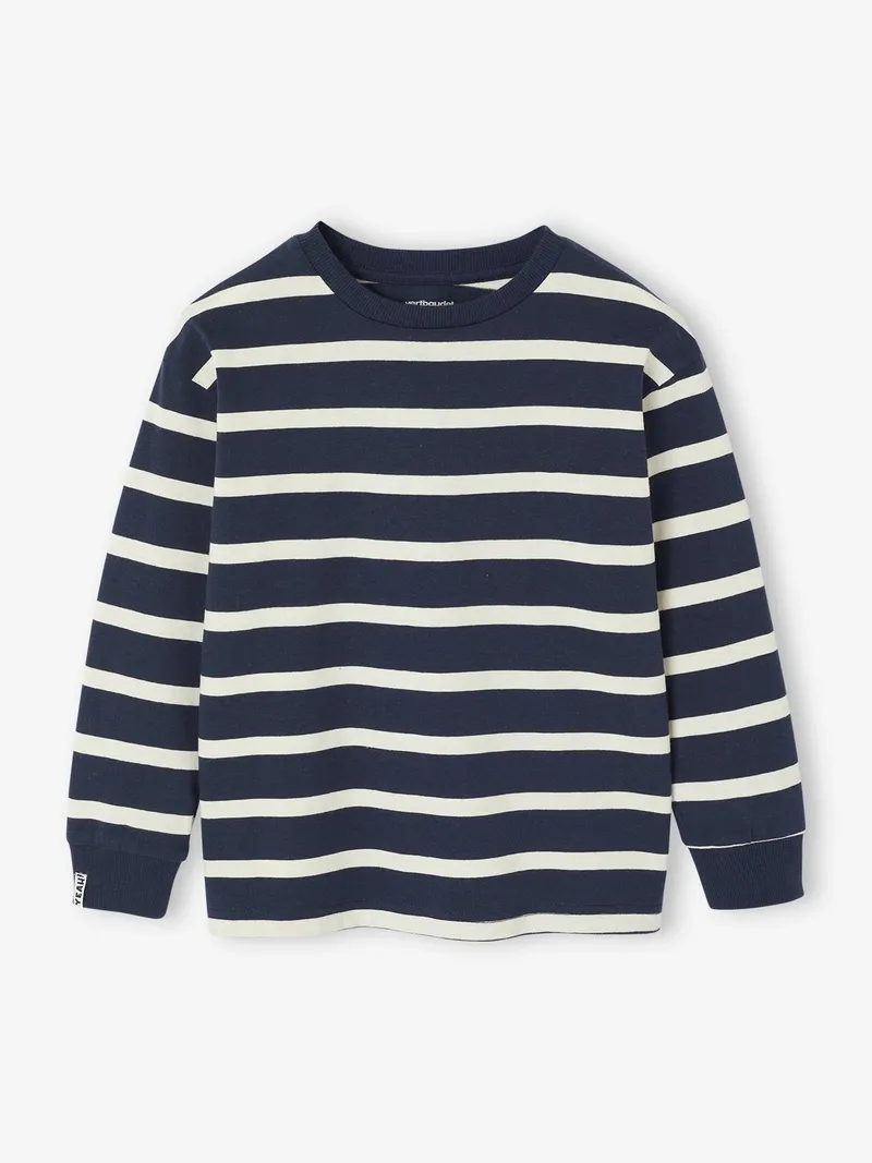 Vertbaudet Gestreiftes Jungen Rundhals-Shirt personalisierbar, Nachtblau, – Produktbild 1 von 3