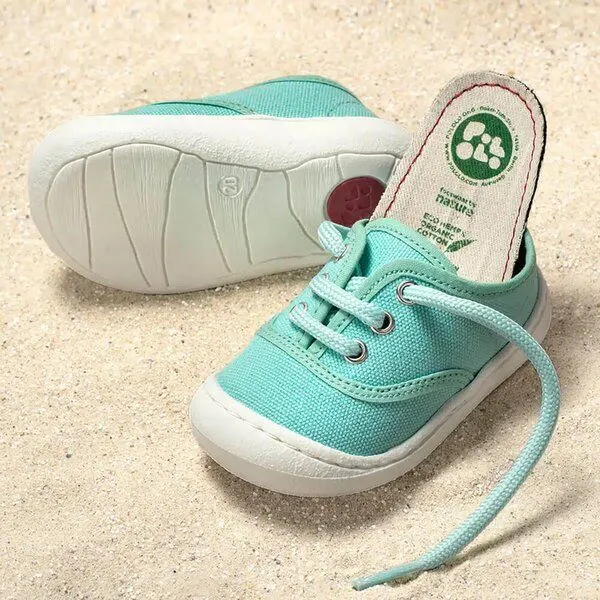Pololo Pololo leichter Sommersneaker "Pepe" aus Baumwolle (Bio kbA), Größen 20-27, Türkis, – Produktbild 2 von 4