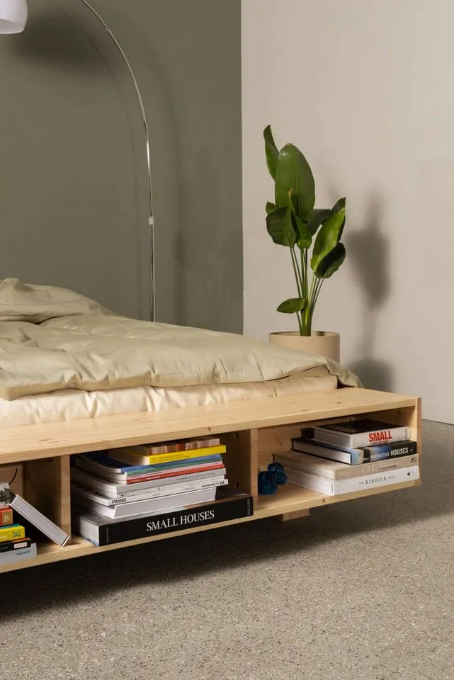 Karup Design Stauraumbett Merge Bed Bettgestell m. integrierter Bank m. Stauraum, mehrere Größen, inkl. Lattenrost, excl. Matratze, FSC®-zertifiziertes Massivholz, Beige, – Produktbild 4 von 7