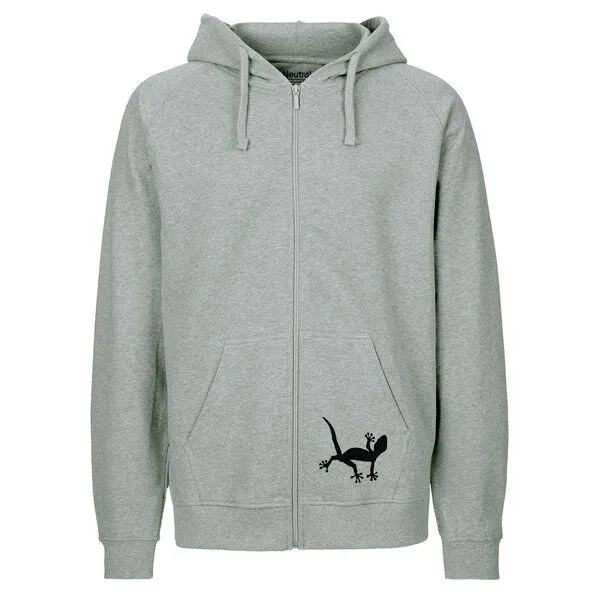 HANDGEDRUCKT HANDGEDRUCKT "Geckos" Männer Zip-HOODY aus reiner Biobaumwolle (kbA), Grey, – Produktbild 2 von 4