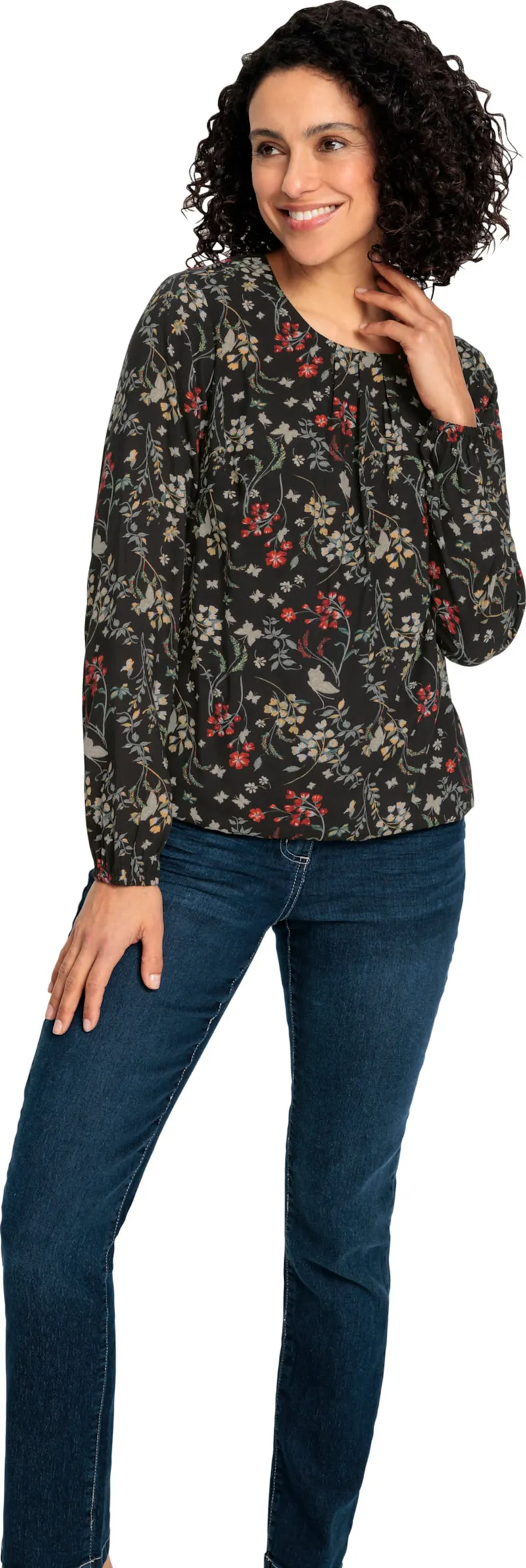 Witt Langarm-Bluse schwarz-ocker-bedruckt, Schwarz-ocker-bedruckt, – Produktbild 2 von 2