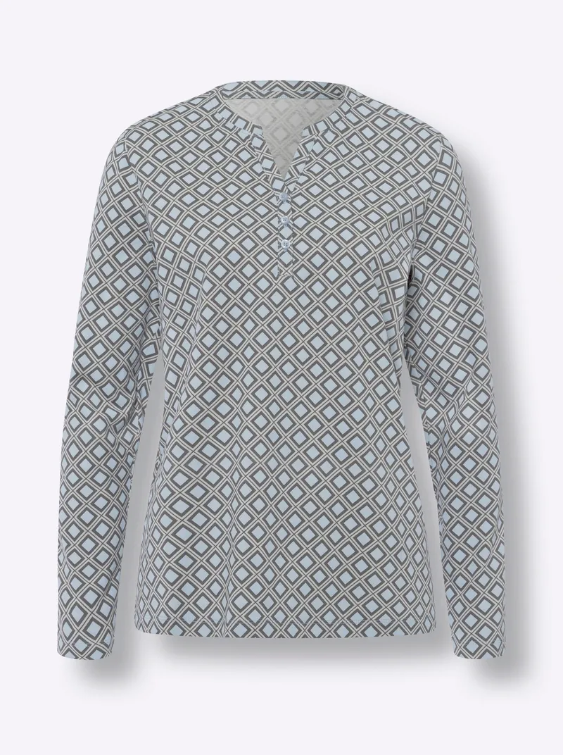 heine Langarmshirt grau-hellblau-bedruckt, Grau-hellblau-bedruckt, – Produktbild 2 von 2