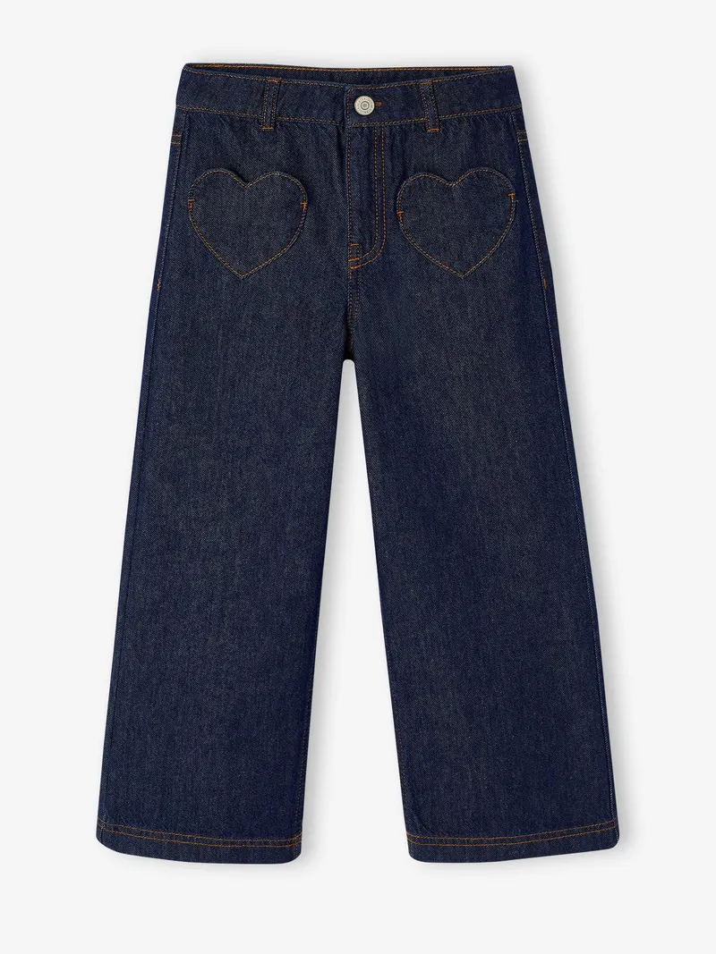 Vertbaudet Vertbaudet Weite Jeans Mädchen mit Herztaschen, Dunkelblau, – Produktbild 4 von 4