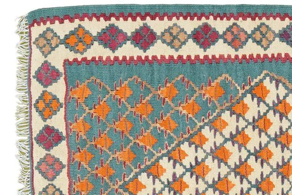 Rugtales Kelim Senneh Rugtales aus Schurwolle, Grün, – Produktbild 4 von 4