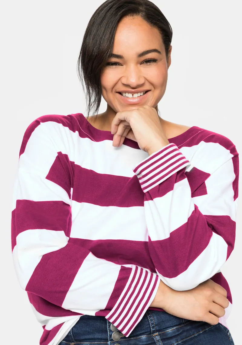 sheego Langarmshirt malve-weiß-gestreift, Malve-weiß-gestreift, – Produktbild 2 von 2