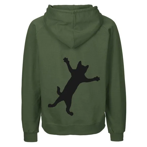 HANDGEDRUCKT HANDGEDRUCKT "Klammerkatze" Männer Zip Hoody aus reiner Biobaumwolle (kbA), Military, – Produktbild 1 von 3