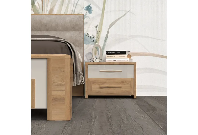 OTTO home Nachtkommode Gala, beige hochglänzend UV lackiert und melaminbeschichtet, kratzfest (Soft-Close Funktion, Maße: B/T/H 57/41/41cm), mit 2 Schubladen, klassische Rahmenoptik, FSC-zertifiziert, Beige, – Produktbild 3 von 5
