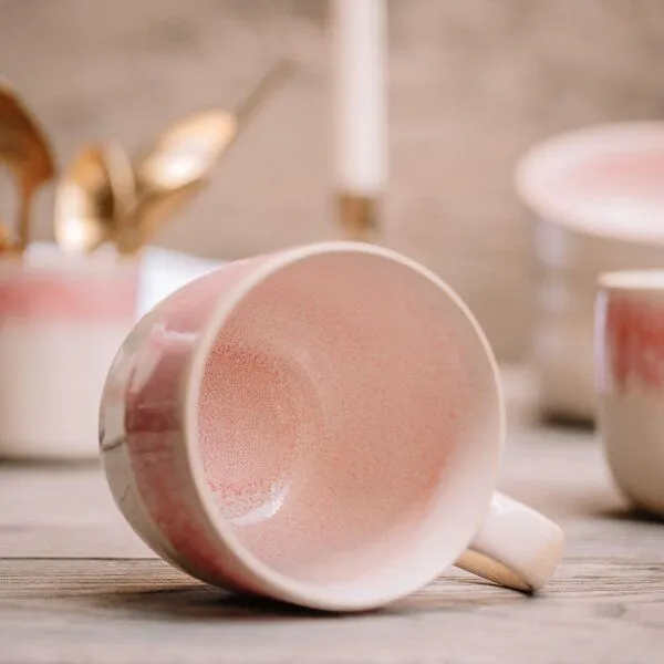 Econovo Econovo Keramik Tasse Handgemacht Groß 400ml, Rot-rosa (rot), – Produktbild 4 von 4
