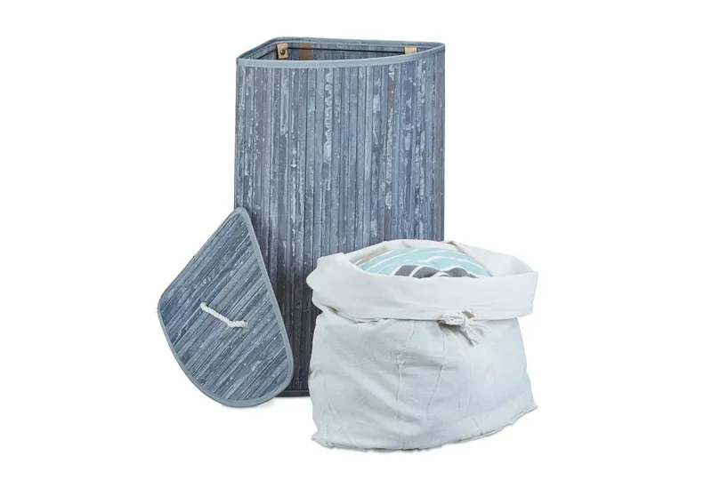 RELAXDAYS RELAXDAYS Wäschekorb Eckwäschekorb Bambus (1 St), Grau, – Produktbild 4 von 5