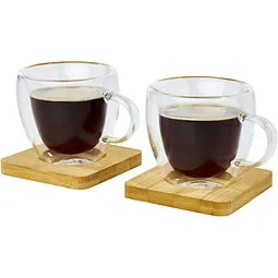 Seasons Seasons Manti 2-teiliger 100 ml doppelwandiger Glasbecher mit Bambusuntersetzer – Produktbild 1 von 1