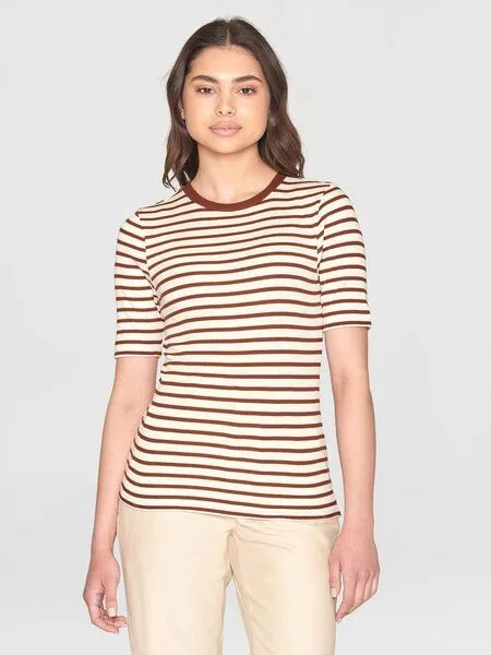 KnowledgeCotton Apparel KnowledgeCotton Apparel T-Shirt - CANNA gestreift, Braun gestreift (brown stripe), – Produktbild 1 von 4